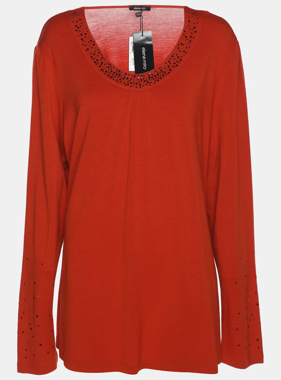 Elena Miro Orange Rhinestone Neck Top XXL