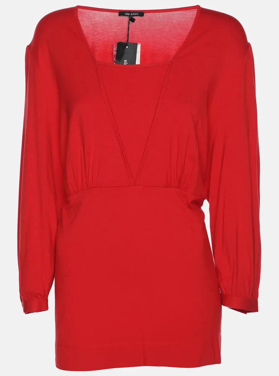 Elena Miro Red Jersey V Nick 3/4 Sleeve Blouse L
