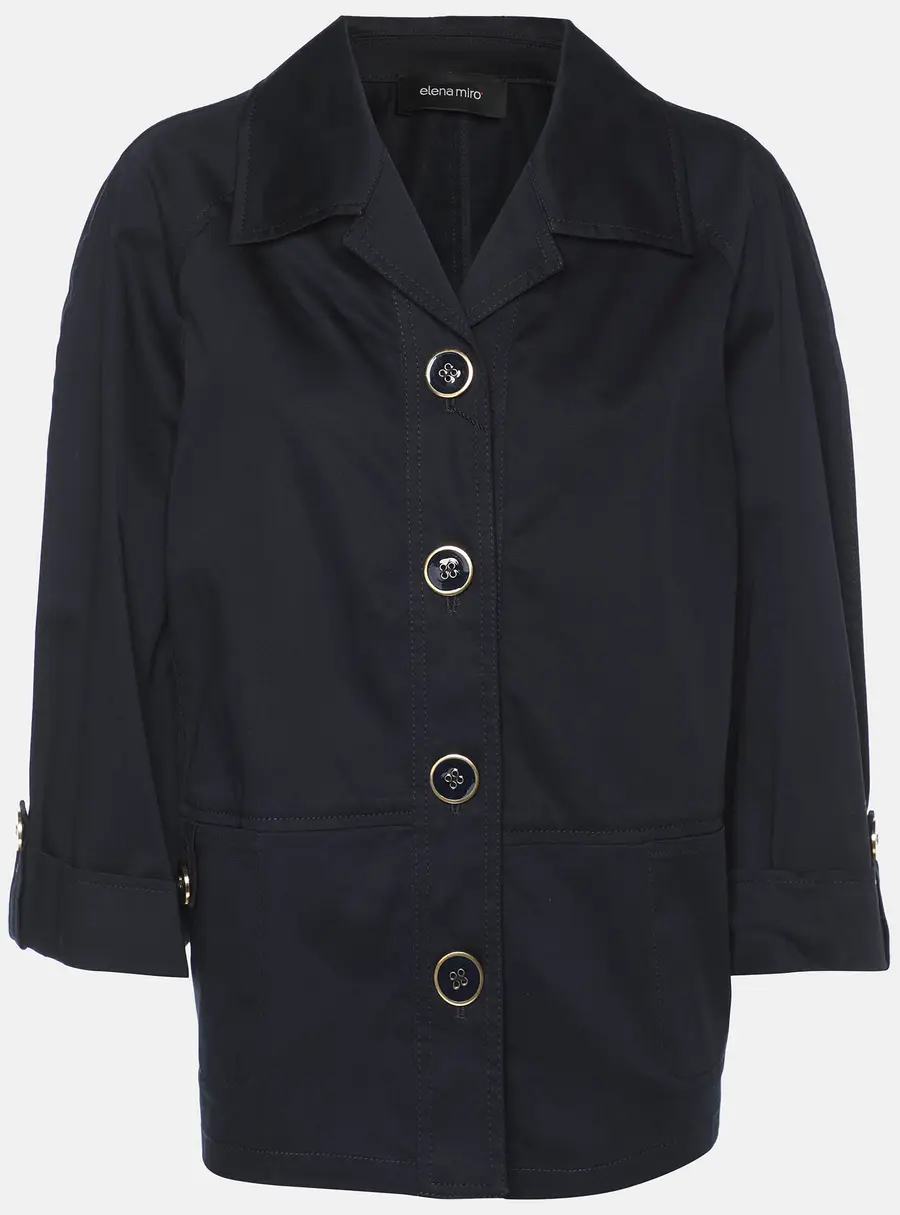 Elena Miro Navy Blue Stretch Cotton Single Breasted Short Coat L