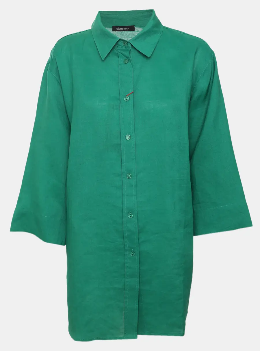 Elena Miro Green Ramie 3/4 Sleeve Shirt XXL