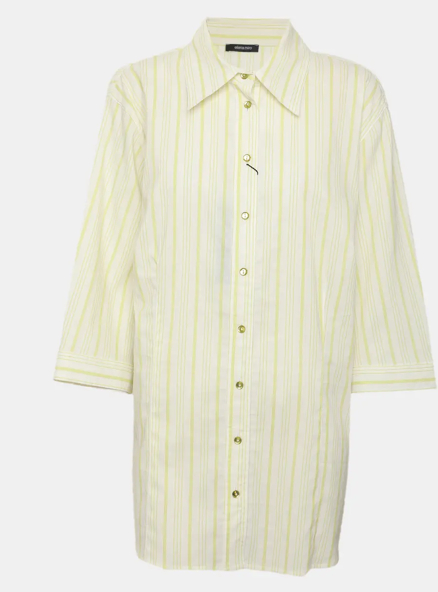 Elena Miro Green Striped Stretch Cotton Long Sleeve Shirt XXL
