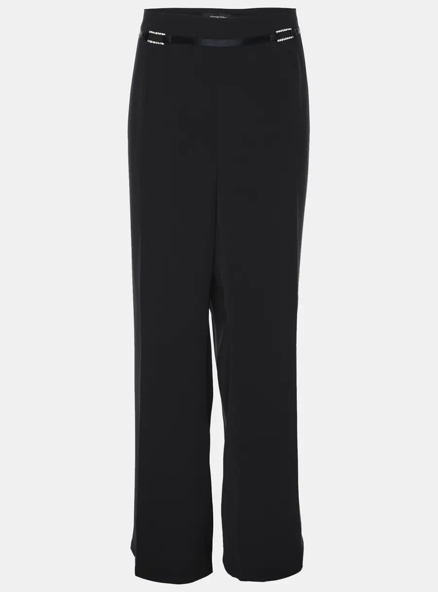 Elena Miro Navy Blue Fabric Crystal Embellished Wide Leg Pants XXL