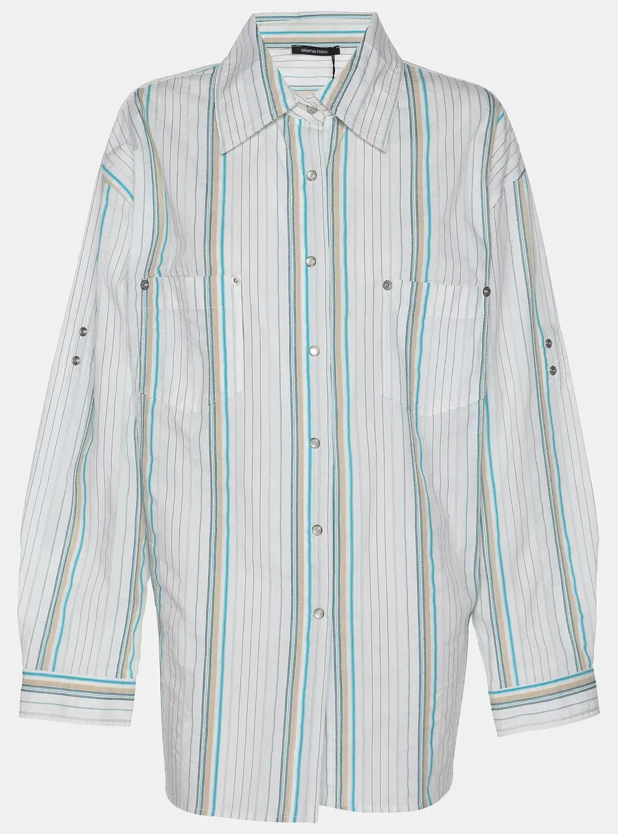 Elena Miro White Striped Cotton Button Front Shirt XL