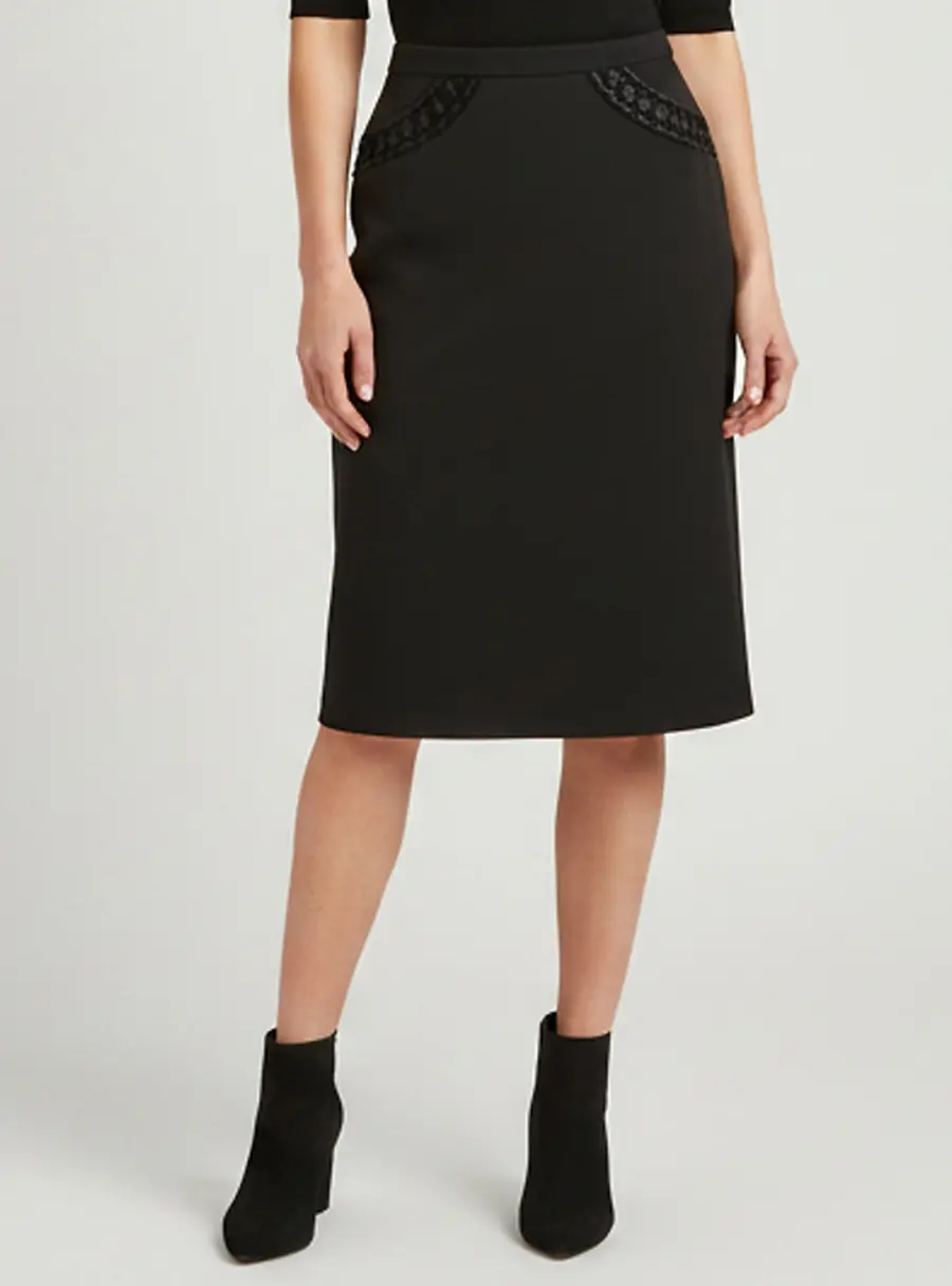 Elie Saab Black Embellished Gabardine Pencil Skirt XL