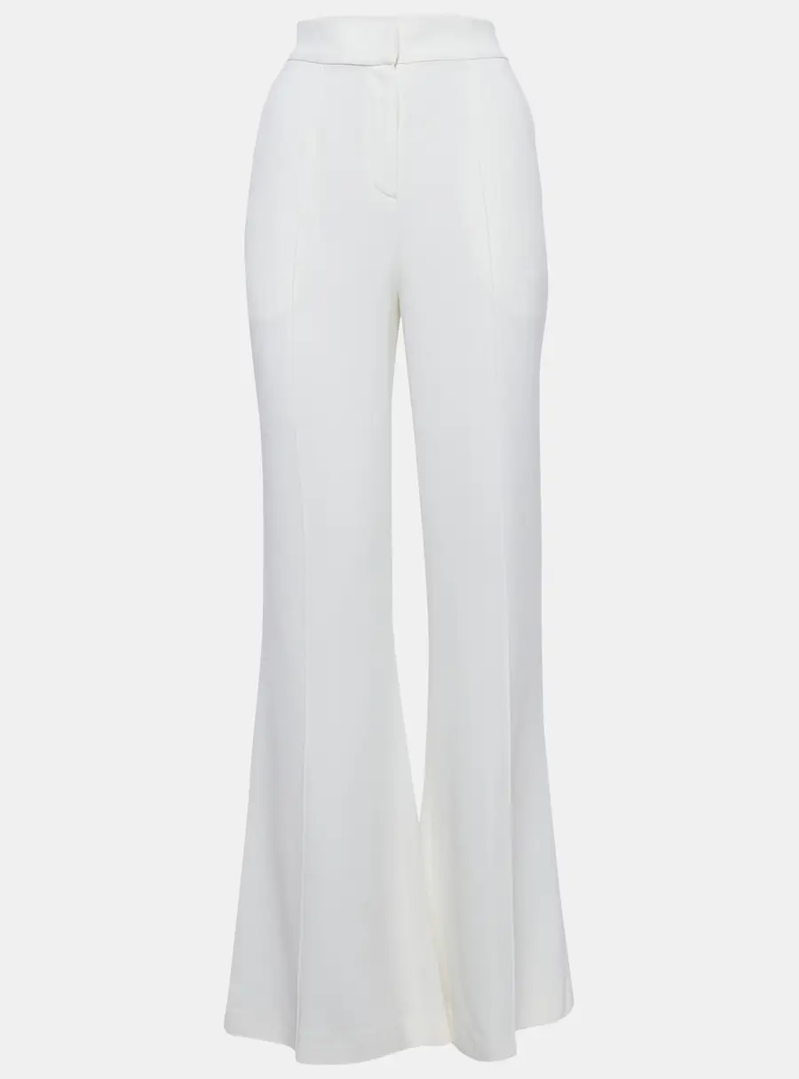Elie Saab White Crepe High-Rise Flared Trousers M