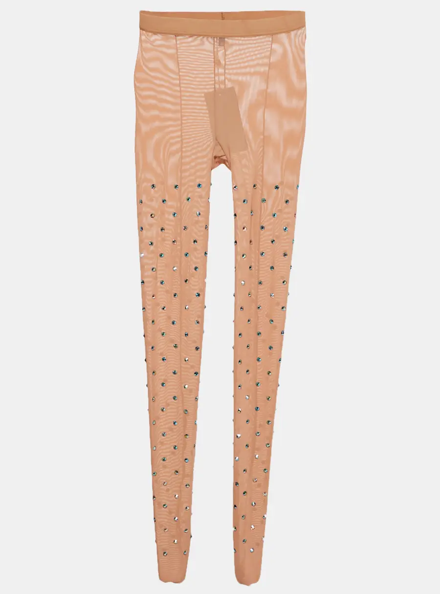 Elie Saab Nude Mesh Rhinestone Detail Sheer Tights S