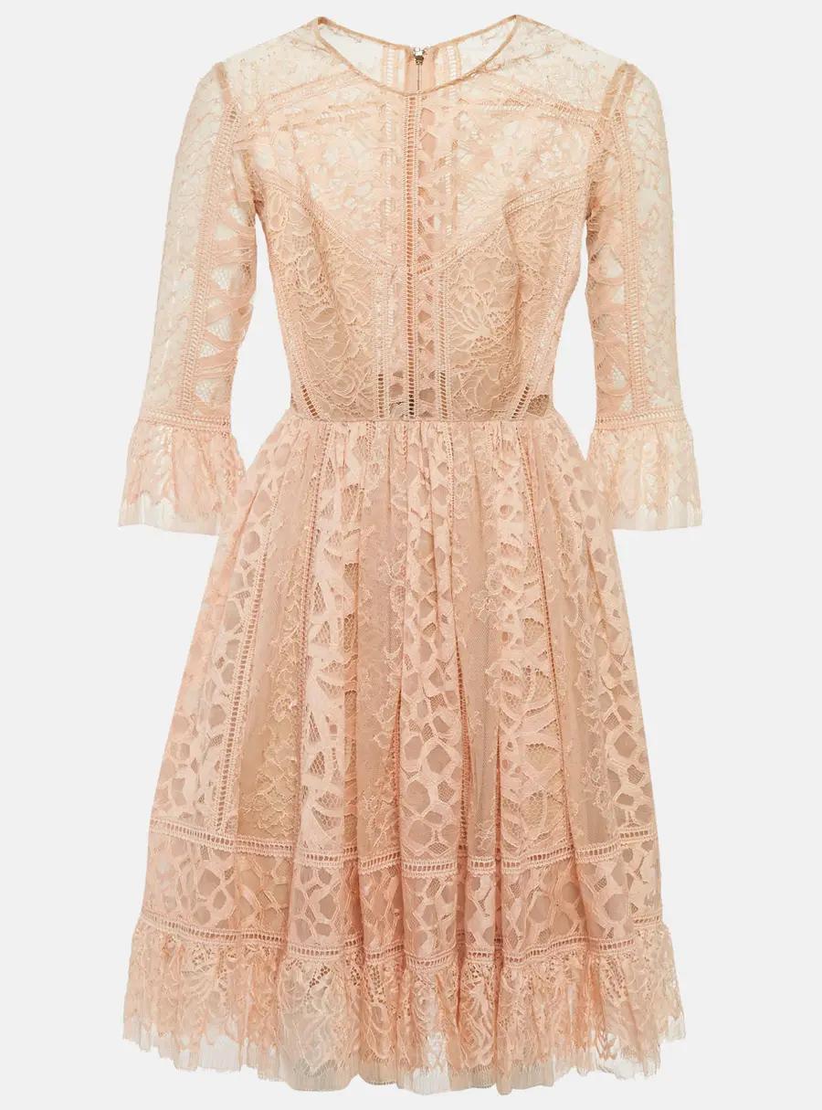 Elie Saab Pink Lace Ruffled Short Dress M