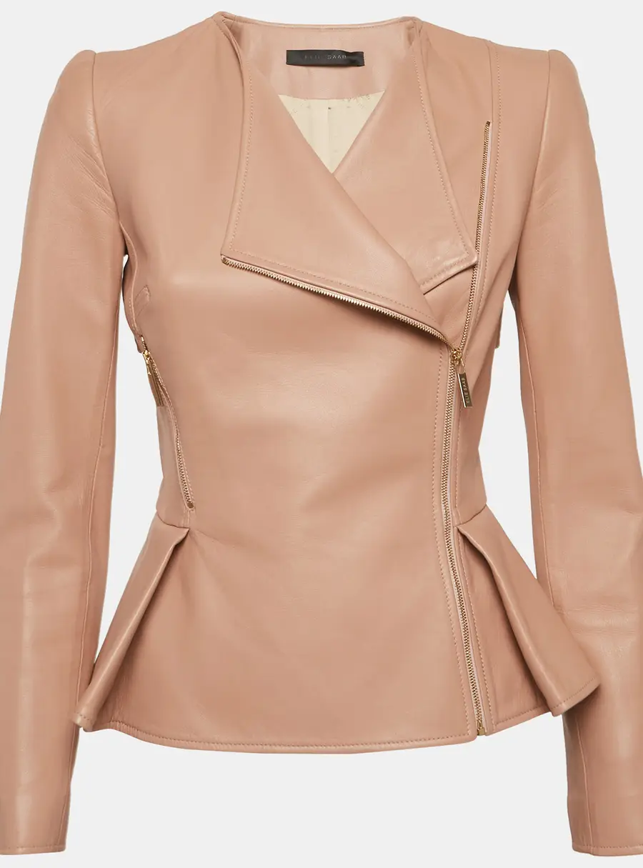 Elie Saab Pink Leather Cross-Over Jacket S