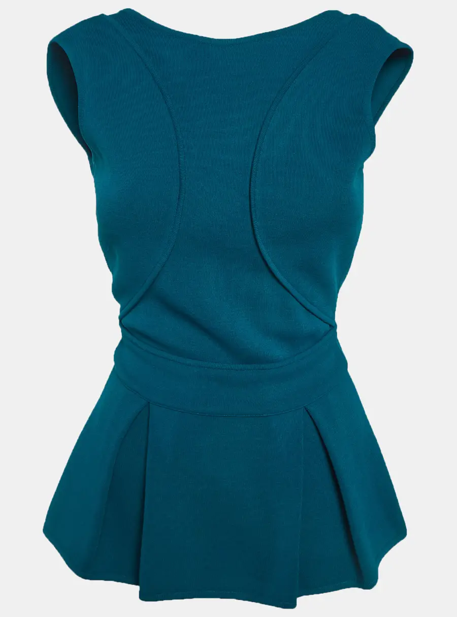 Elie Saab Blue Ponte Knit Backless Peplum Top S