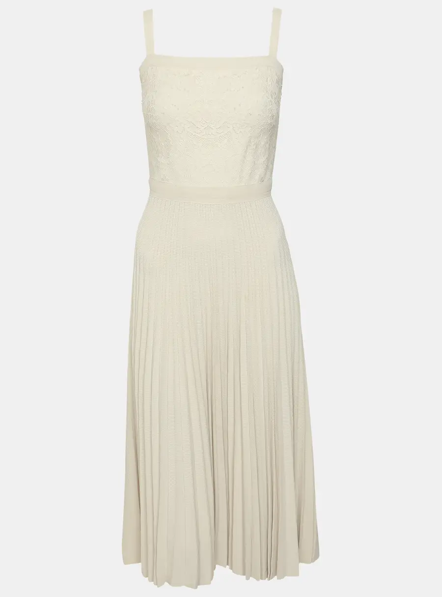 Elie Saab Light Beige Jersey and Lace Bustier Midi Dress S