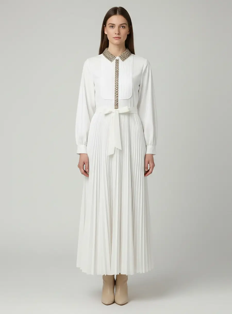 Elie Saab x Ipekyol White Cotton Embellished Dress M