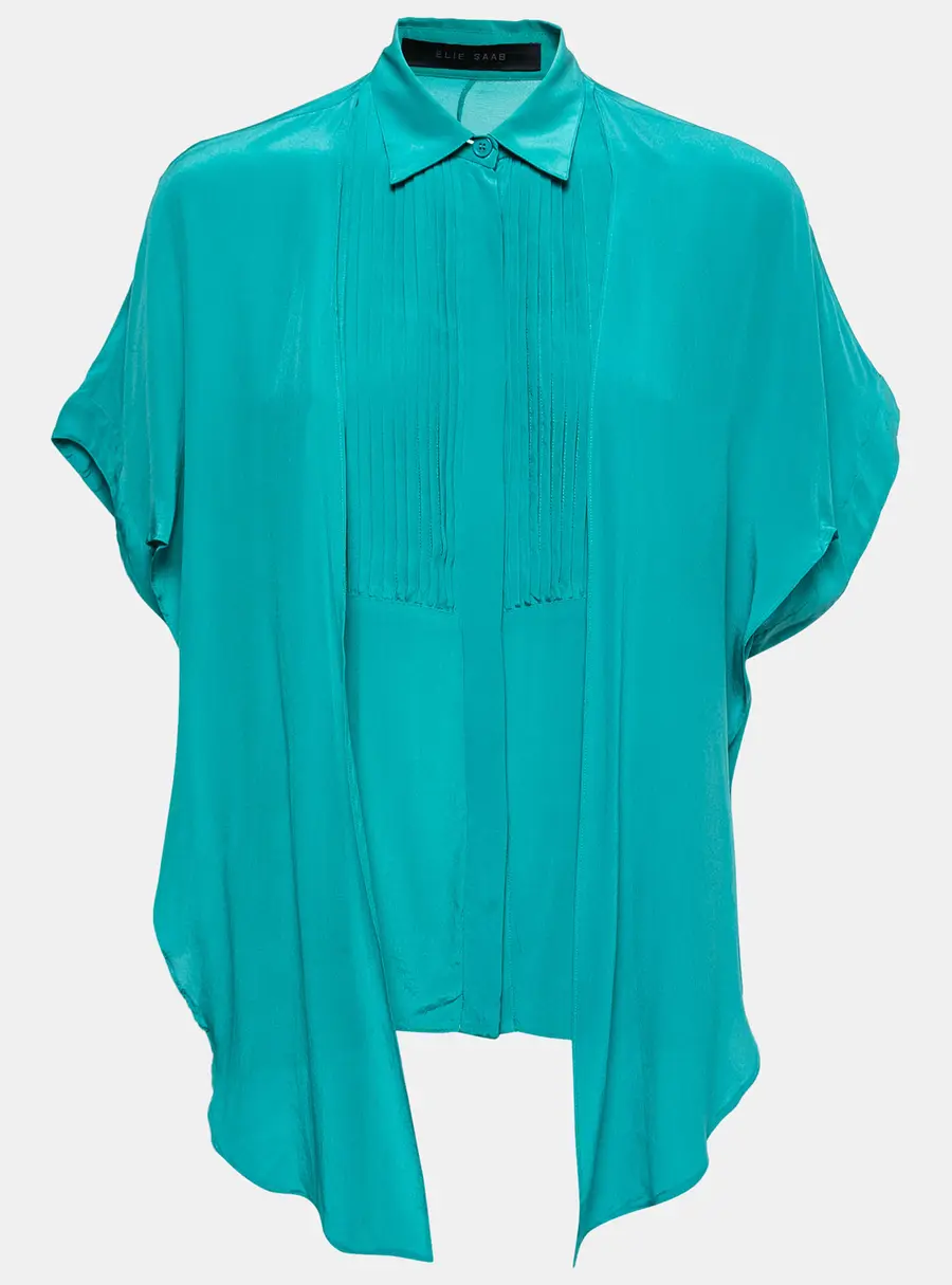 Elie Saab Green Crepe Silk Ruffled Overlay Shirt M