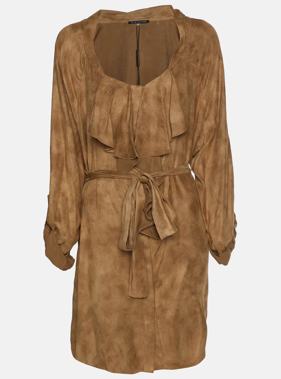 Elie Tahari Brown Velvet Melrose Belted Tunic XL