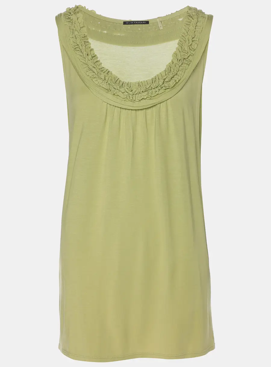 Elie Tahari Green Stretch Knit Ruffle Camisole Top XL