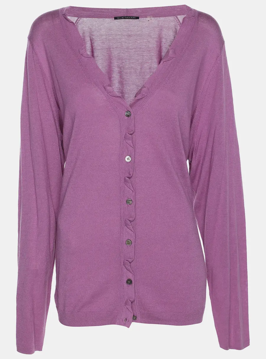 Elie Tahari Purple Stretch Silk Sammy Sweater XXL