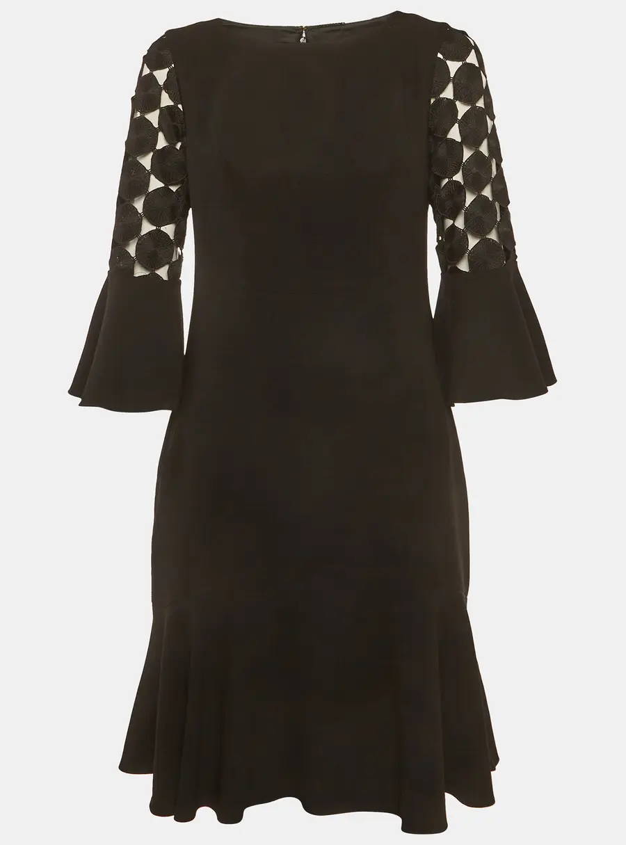 Elie Tahari Black Lace Sleeve Crepe Short Dress M