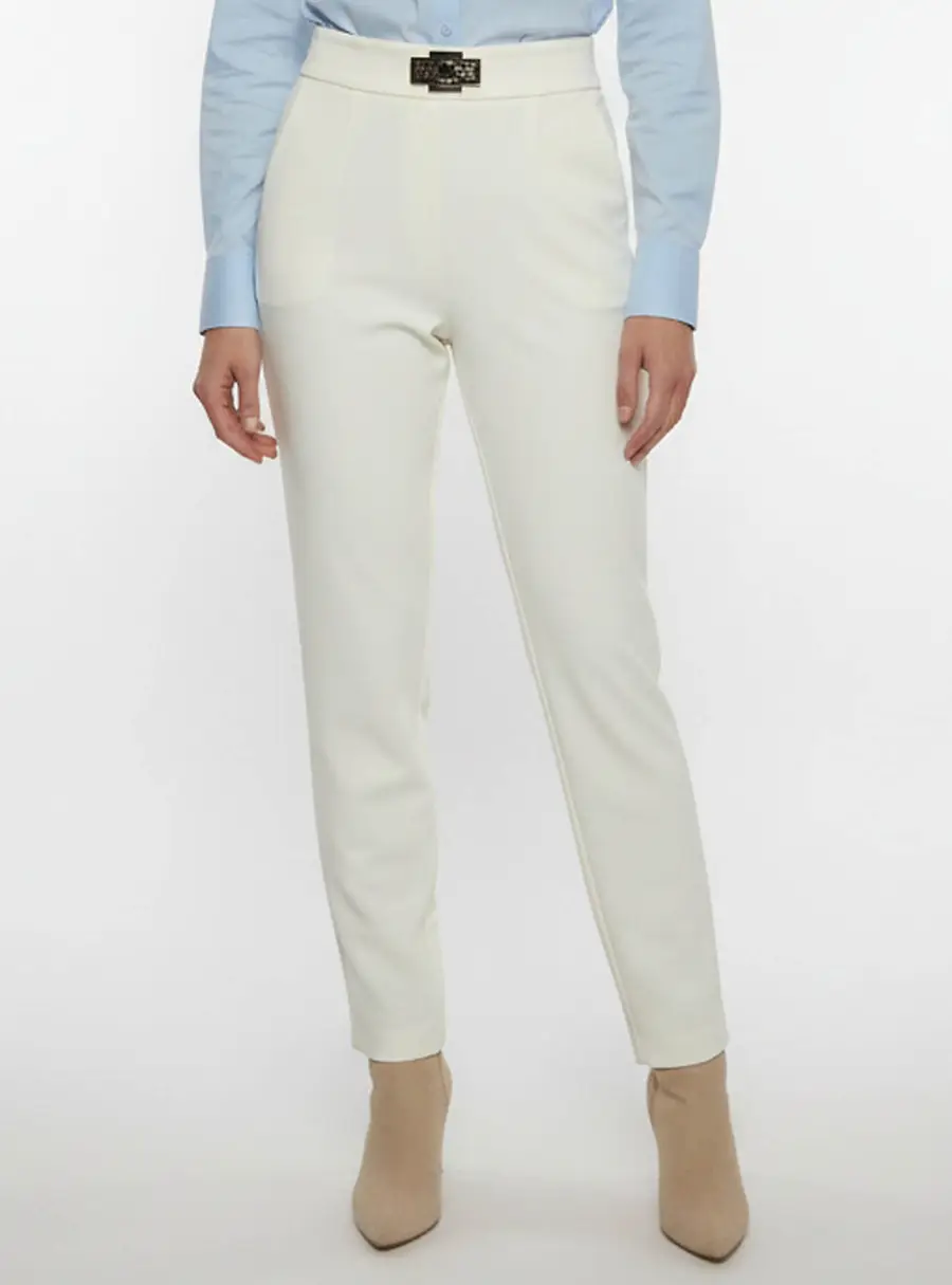 Elisabetta Franchi Gold Cream Stretch Crepe Slim Fit Cropped Pants S