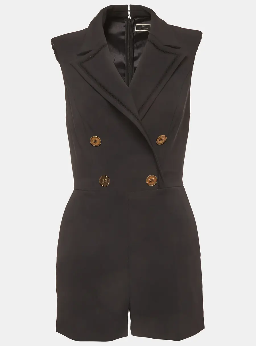 Elisabetta Franchi Black Stretch Crepe Double Breasted Romper M