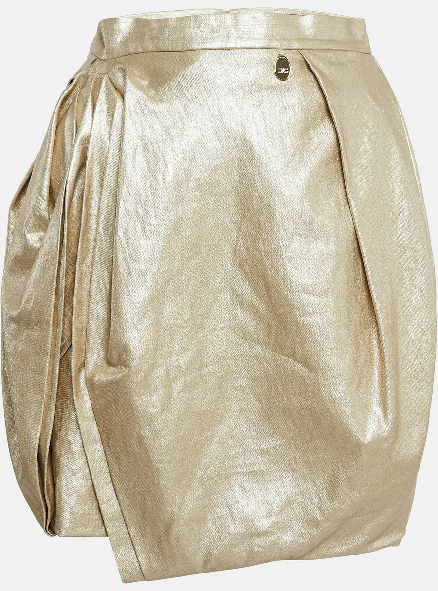 Elisabetta Franchi Gold Linen Draped Mini Skirt L