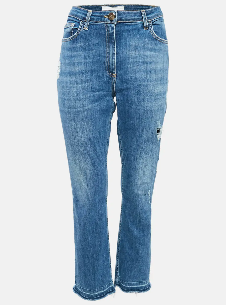 Elisabetta Franchi Blue Ripped Denim Straight-Leg Jeans L Waist 31"