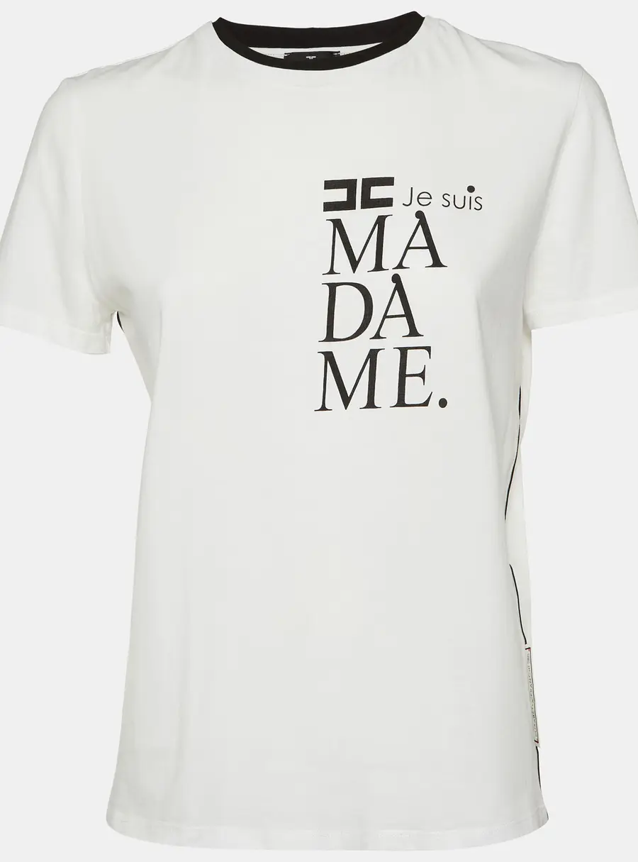 Elisabetta Franchi White Printed Cotton Crew Neck T-Shirt L