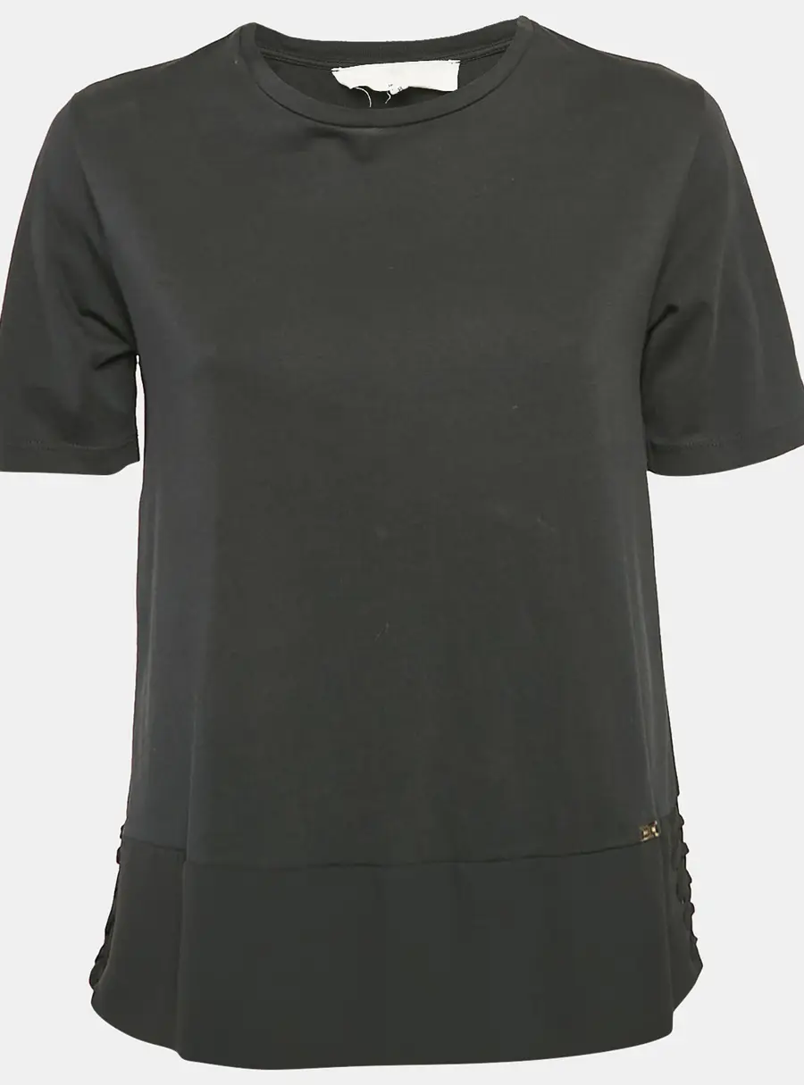 Elisabetta Franchi Black Chiffon and Jersey Lace-Up Detail Top S