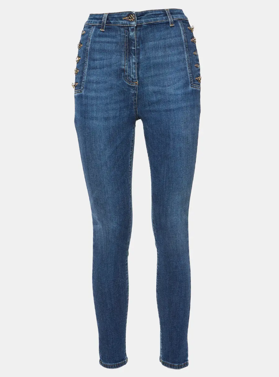 Elisabetta Franchi Blue Denim Button Detail Jeans M Waist 28"
