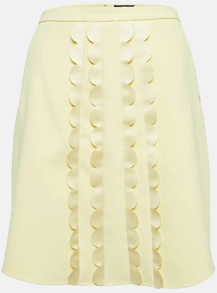 Elisabetta Franchi Yellow Crepe Scallop Detail Mini Skirt M