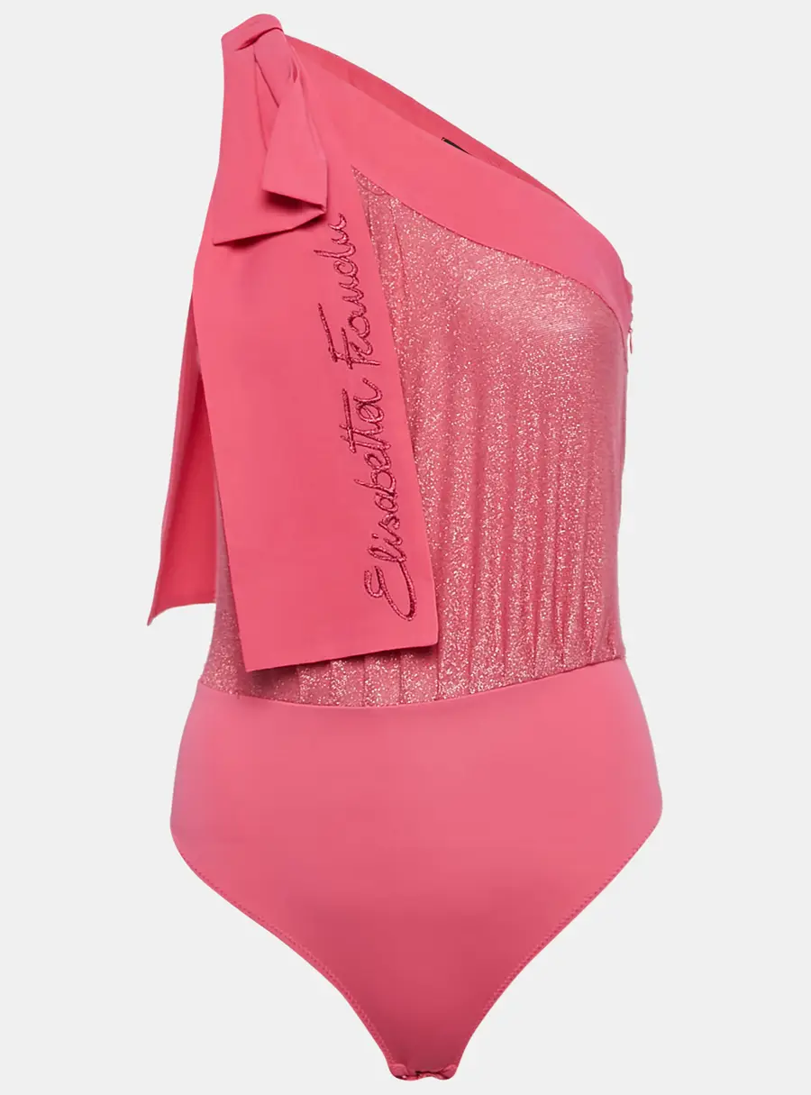 Elisabetta Franchi Pink Lurex Knit and Crepe Bodysuit S