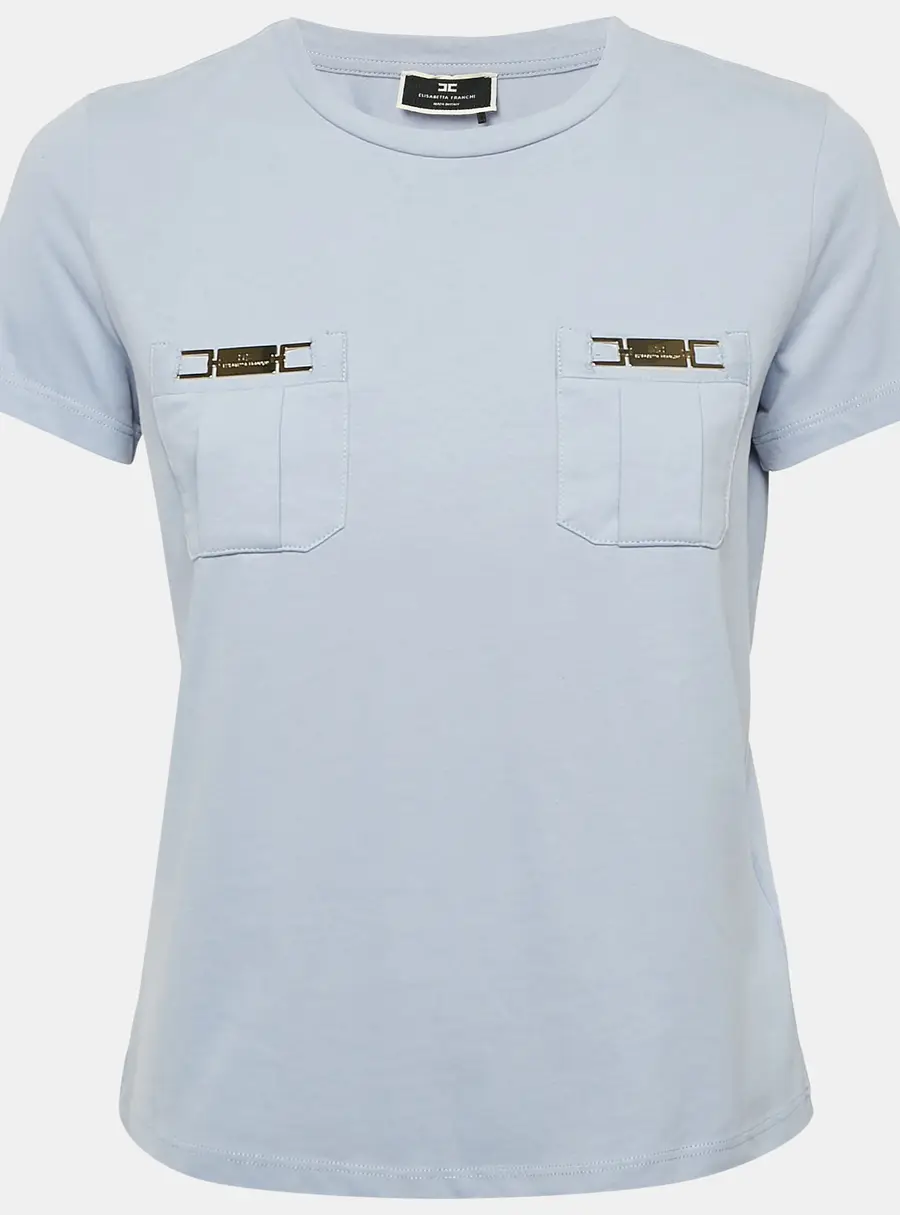 Elisabetta Franchi Lavender Logo Plaque Jersey T-Shirt S