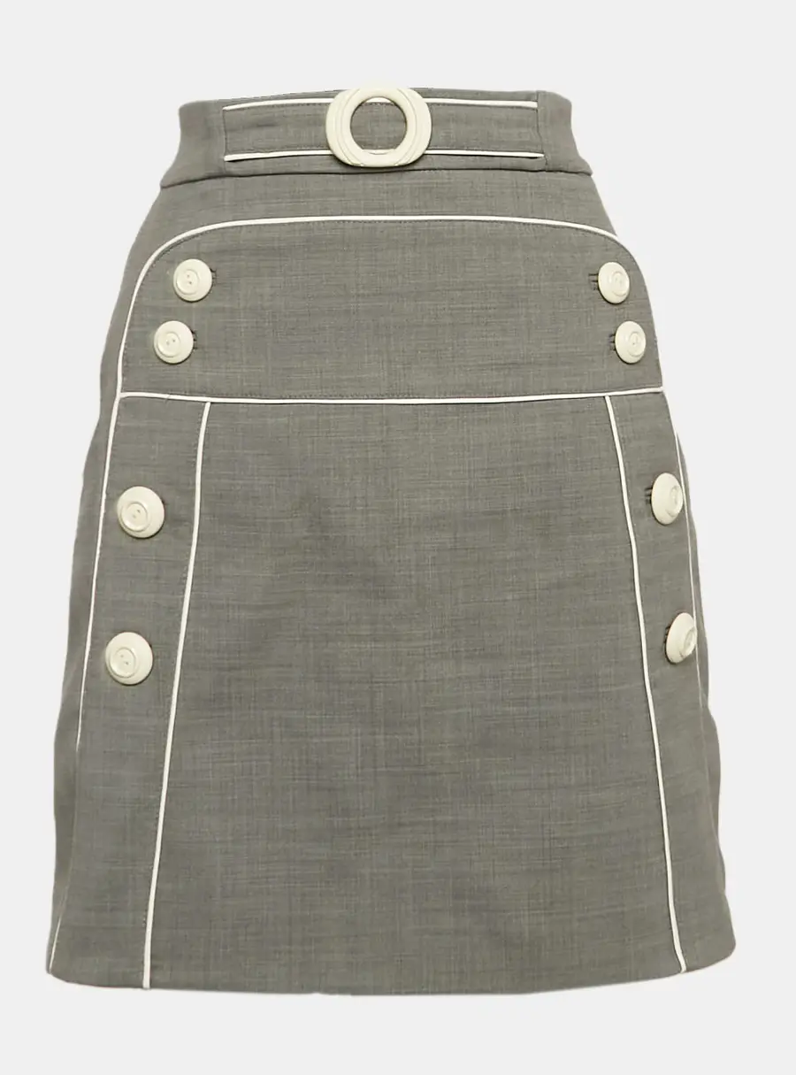 Elisabetta Franchi Grey Wool Blend Button Detail Mini Skirt S