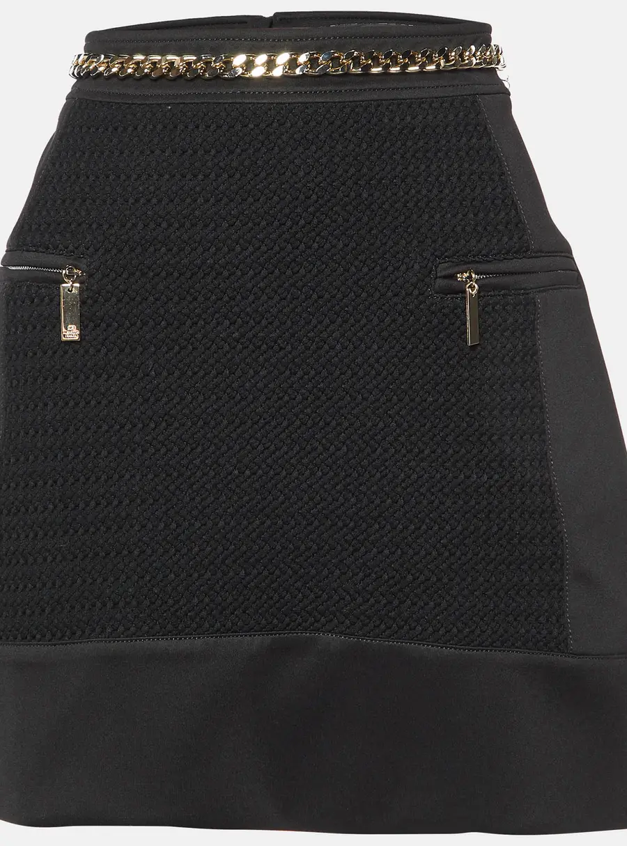 Elisabetta Franchi Black Jersey Waist Chain Detail Mini Skirt L