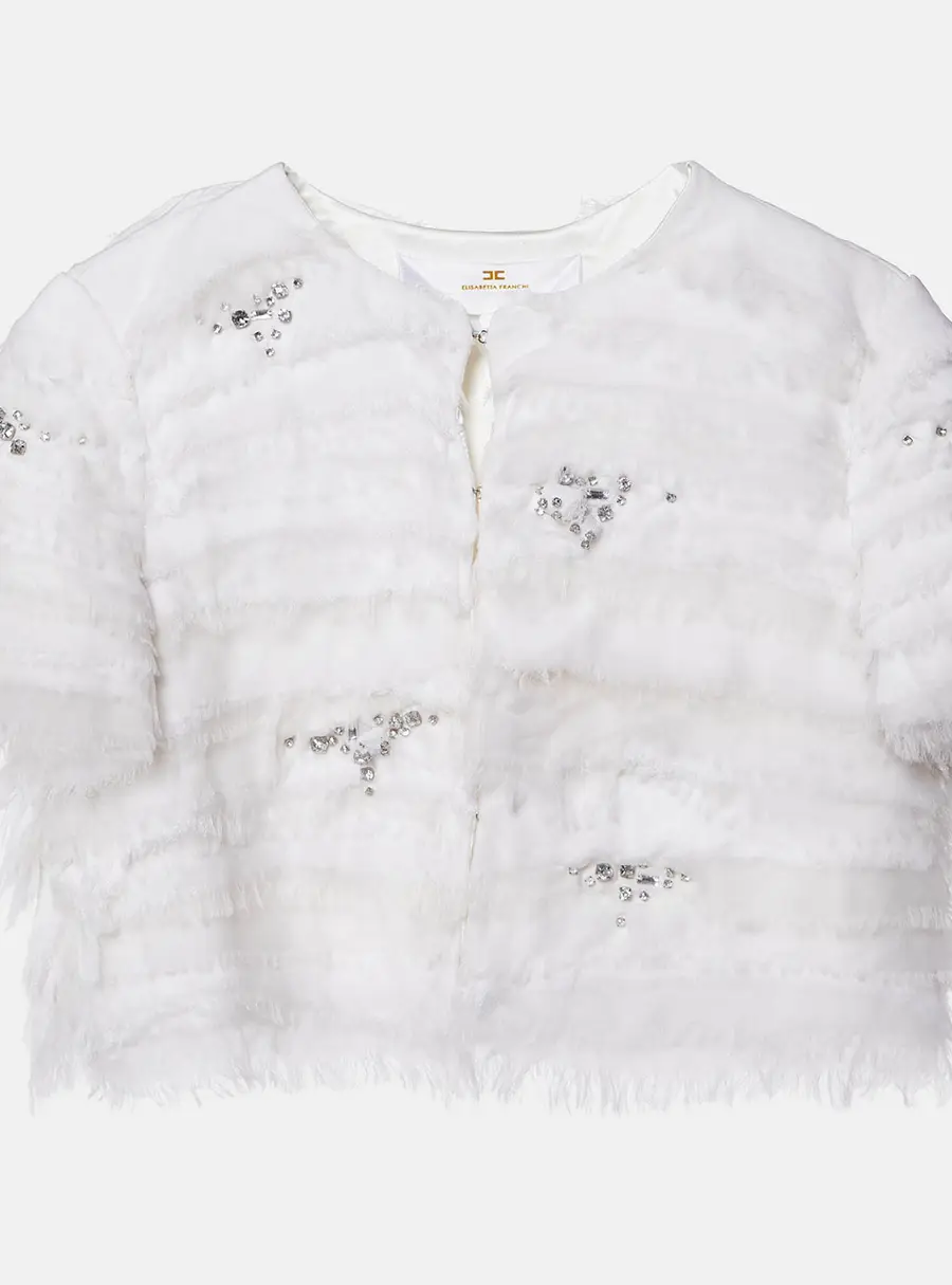 Elisabetta Franchi White Studded Crepe Crop Jacket M
