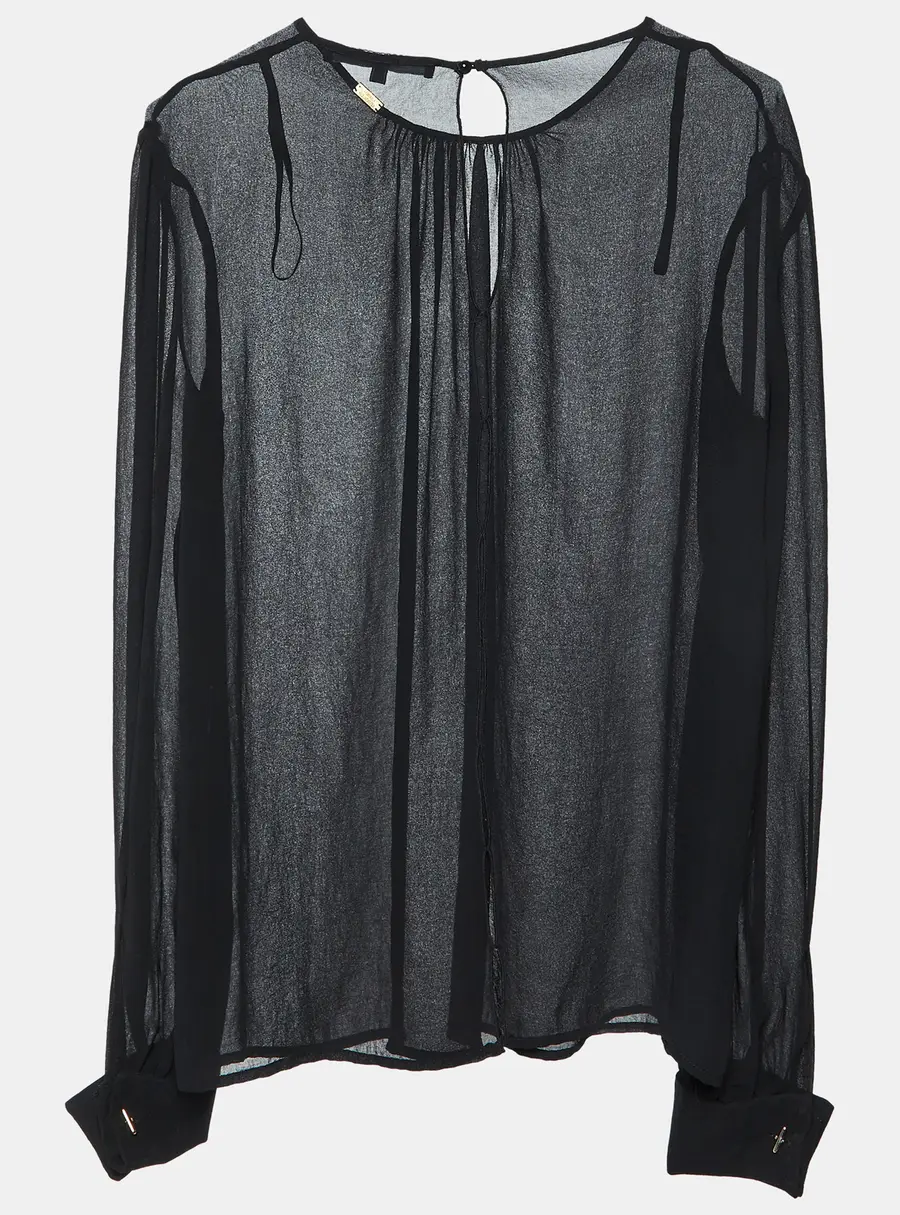 Elisabetta Franchi Black Chiffon Back Slit Detail Sheer Blouse L