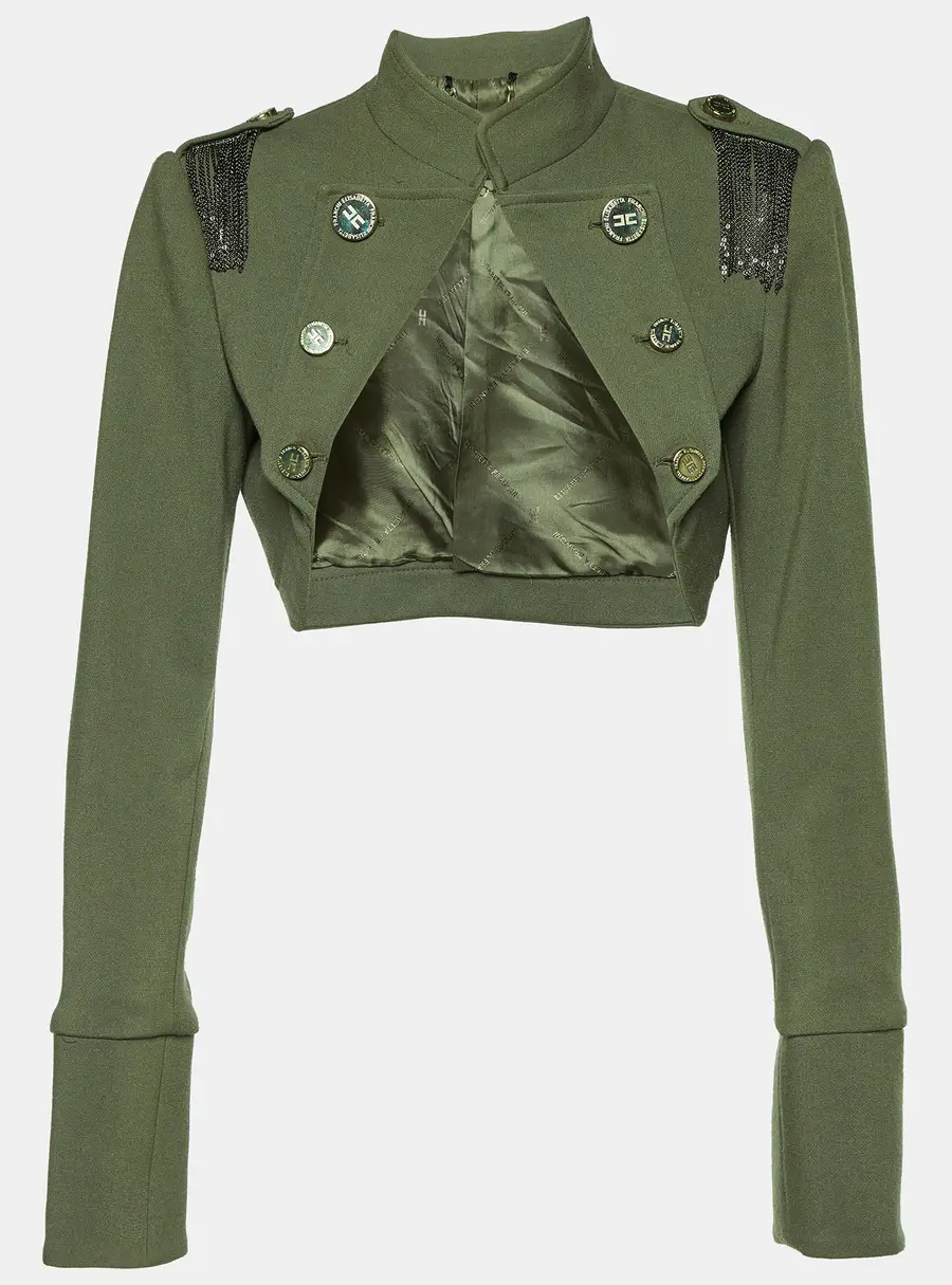 Elisabetta Franchi Celyn B. Olive Green Cady Bolero Jacket XL