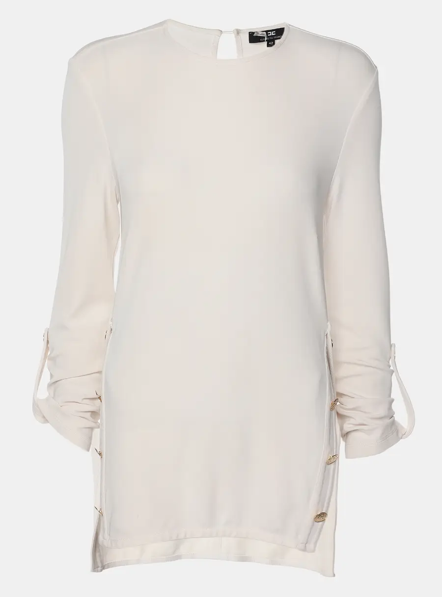 Elisabetta Franchi Cream Knit Fabric Long Sleeve Blouse XL