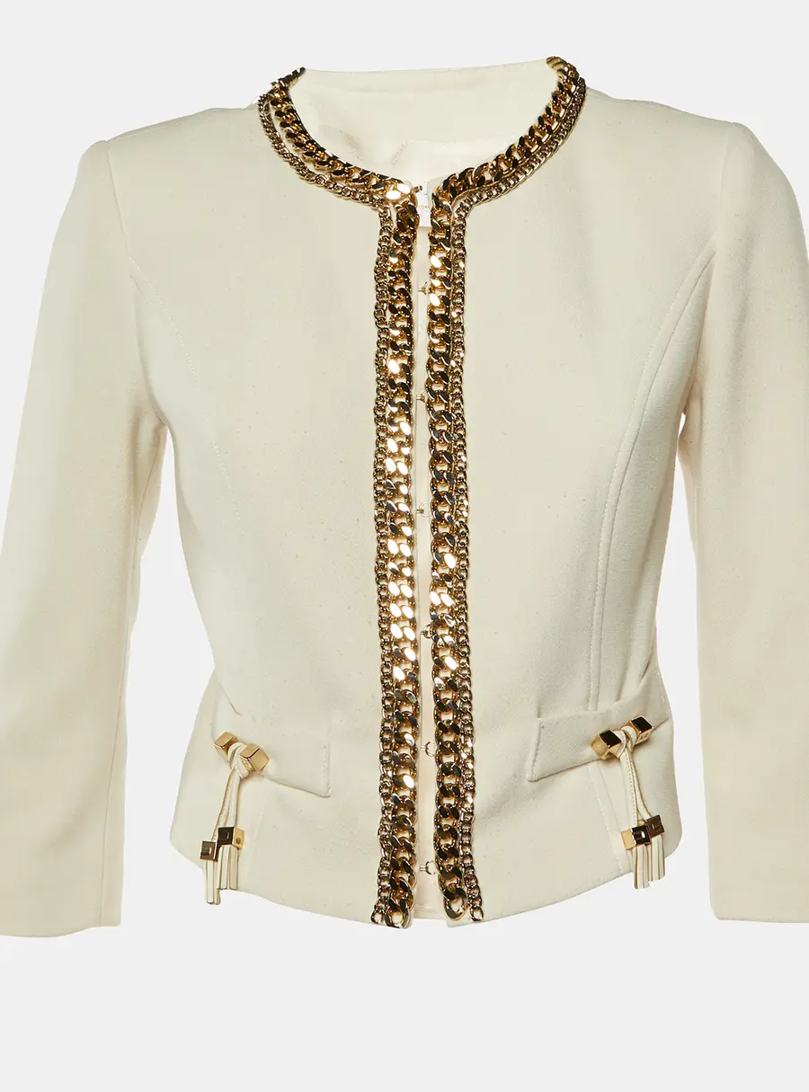 Elisabetta Franchi Gold Cream Cady Chain Trim Jacket M
