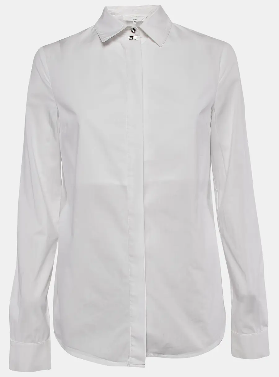 Elisabetta Franchi White Cotton Long Sleeve Shirt M