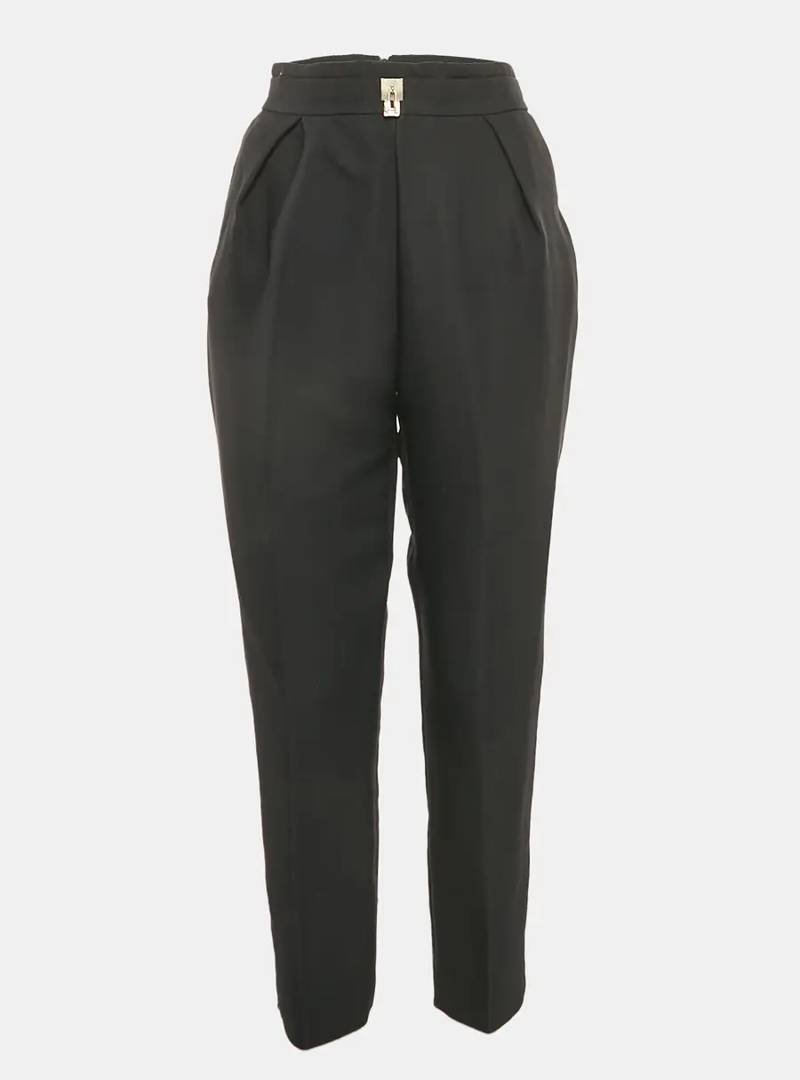 Elisabetta Franchi Black Gabardine Lock Detail Trousers L