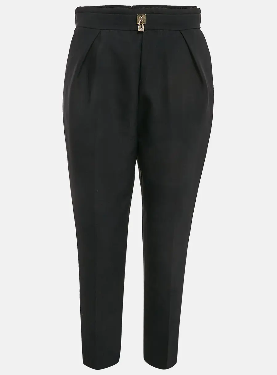 Elisabetta Franchi Black Gabardine Lock Detail Trousers L