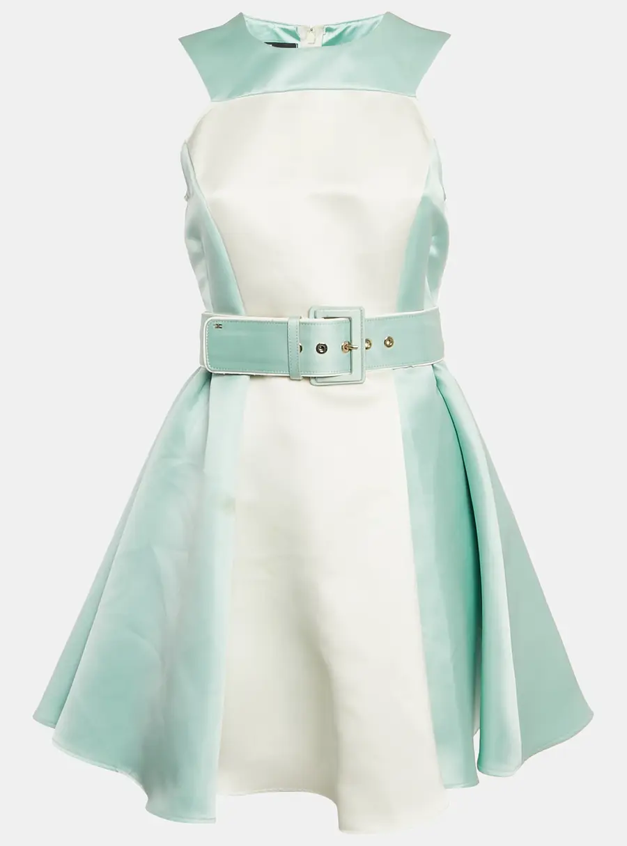 Elisabetta Franchi Blue/White Satin Flared Mini Dress M