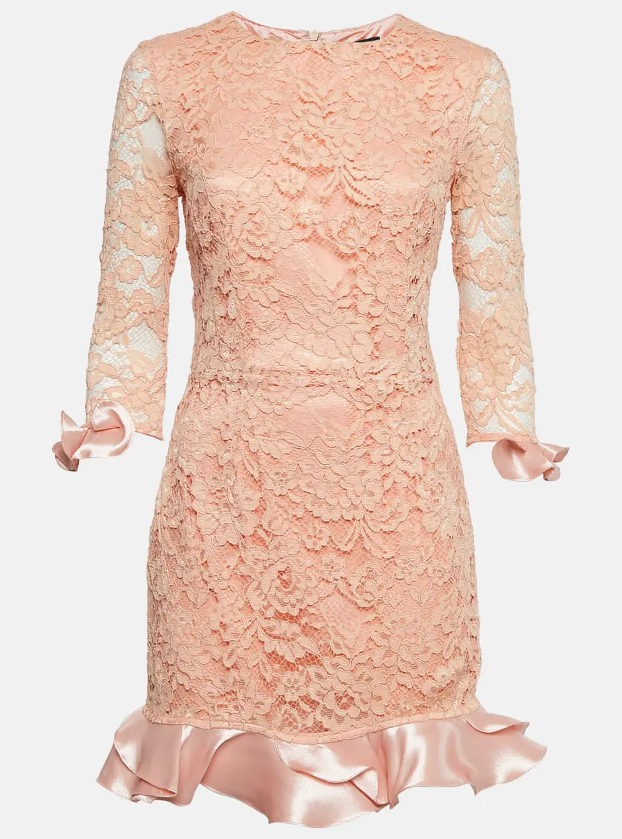 Elisabetta Franchi Pink Lace and Satin Ruffled Mini Dress M