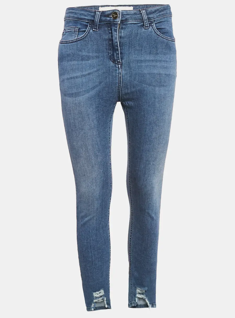 Elisabetta Franchi Blue Ripped Hem Denim Skinny Jeans S Waist 27"