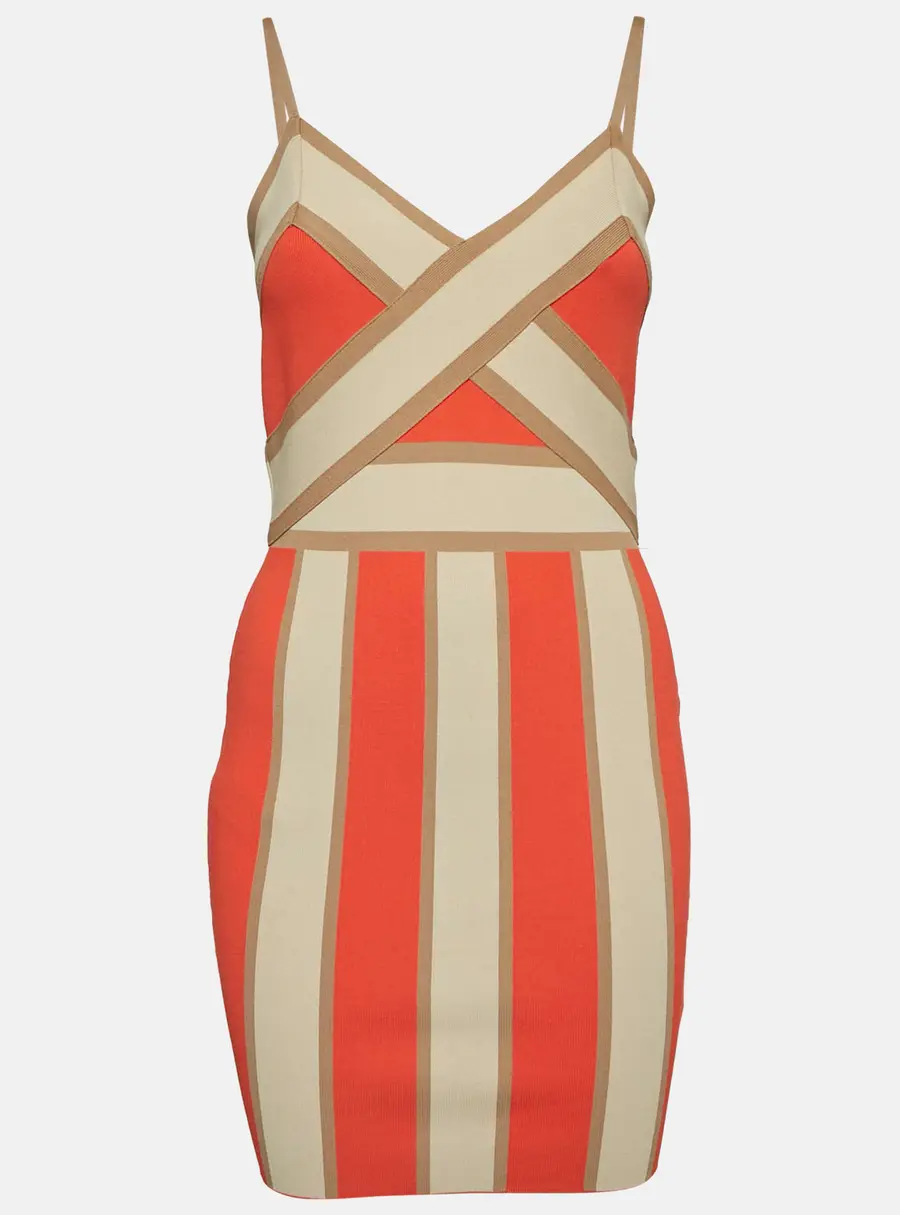 Elisabetta Franchi Orange Stretch Knit Strappy Bodycon Dress L