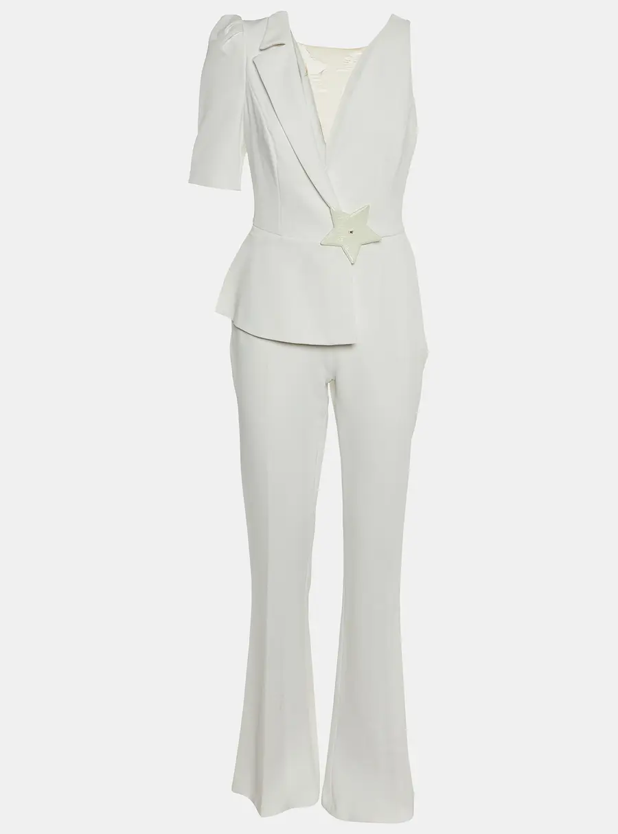 Elisabetta Franchi White Crepe Star Detail Jumpsuit M