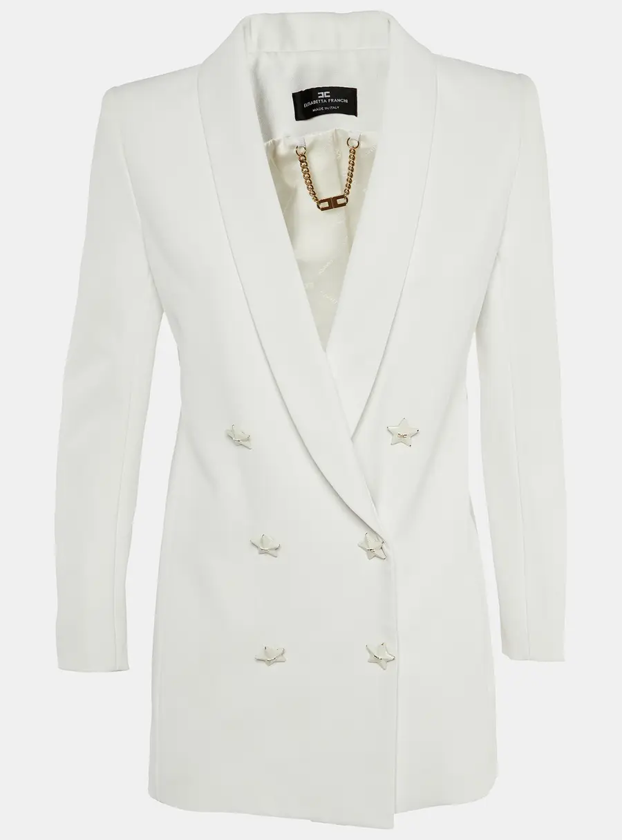 Elisabetta Franchi White Crepe Star Button Detail Double Breasted Blazer M