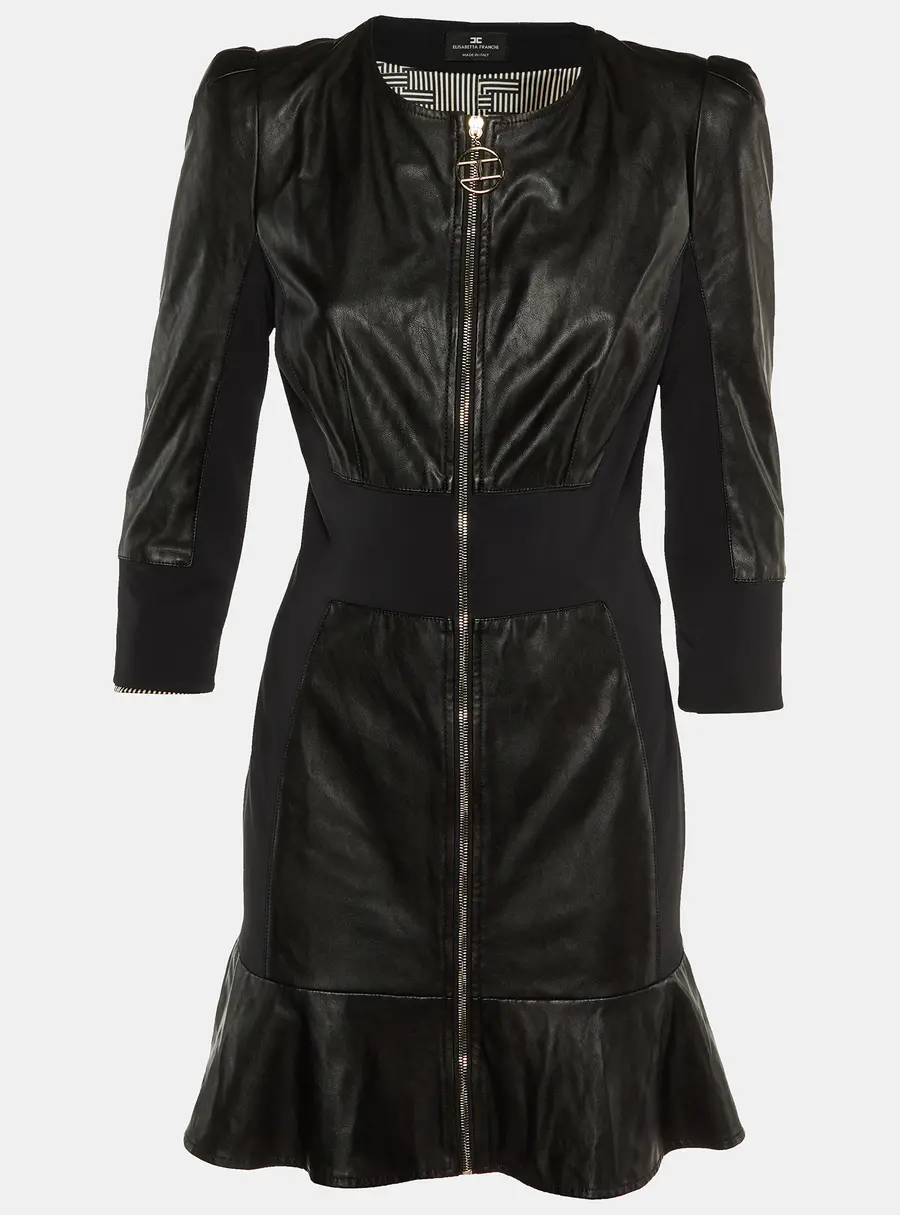 Elisabetta Franchi Black Faux Leather Mini Dress M