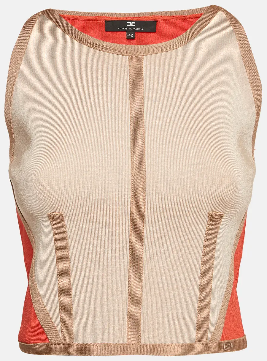 Elisabetta Franchi Orange Knit Sleeveless Top M