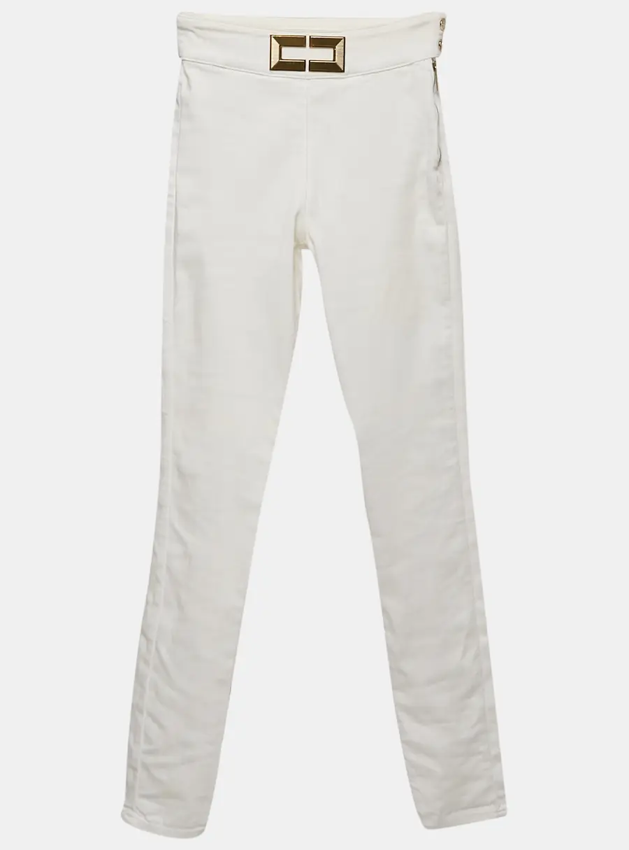 Elisabetta Franchi White Denim Metal Logo Detail High Waist Jeans S Waist 25"