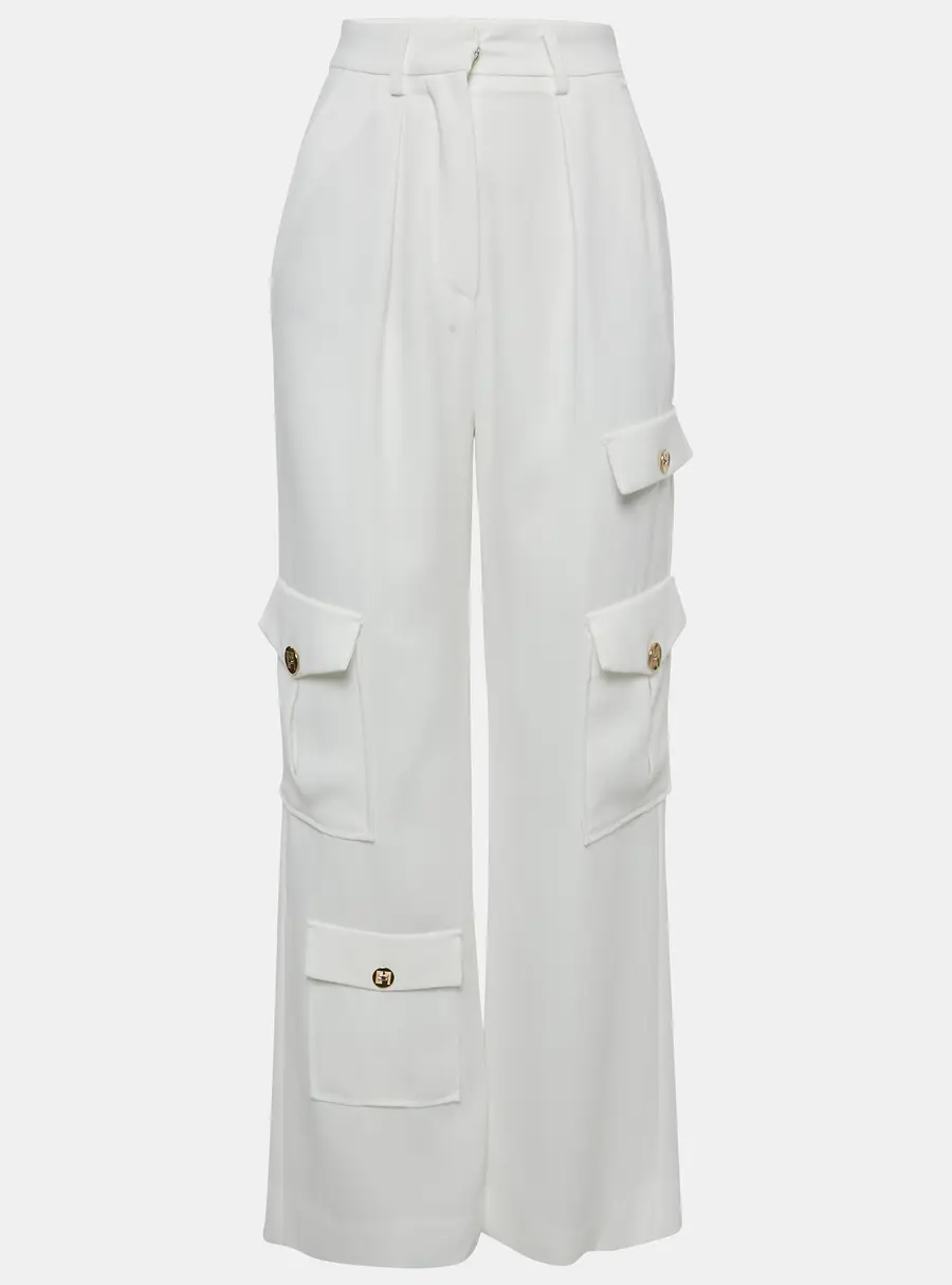 Elisabetta Franchi White Crepe Cargo Pants S
